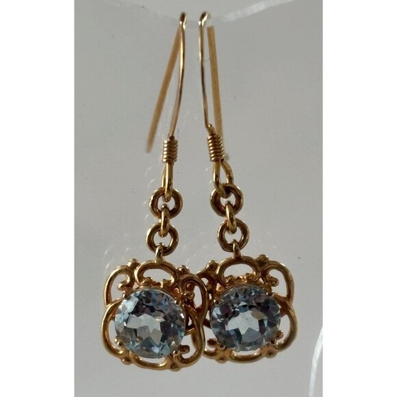 Vintage earrings With Blue Lab Created Topaz Gemstones - Picture 2 of 4